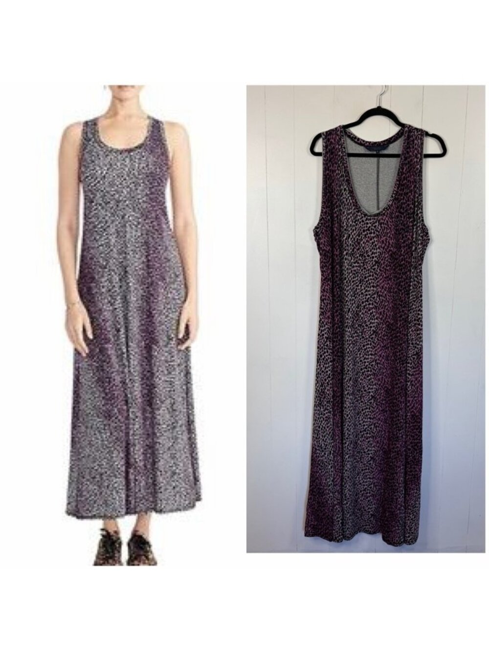 Rachel Roy Purple Animal Print Stretch Sleeveless Maxi Tank Dress Summer size 3X